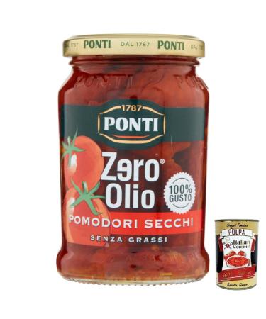 Italian Gourmet E.R. Ponti Dried Tomatoes Zero Olio Oil Free Dried Tomatoes Non-Greasy 300g Pot + Gourmet Italian Tomato Pulp Box 400g