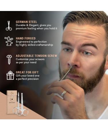 ONTAKI 3-Piece Scissors Set: Japanese Steel Beard & Mustache Scissors, Facial Grooming Nose Hair Scissors - Curved and Rounded Tips - Buy Online on GoSupps.com