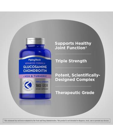 Piping Rock Glucosamine Chondroitin MSM Turmeric | 180 Caplets | Triple Strength | Advanced Supplement | Non-GMO Gluten Free - Buy Online on GoSupps.com