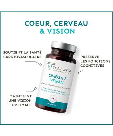 Vegan Omega 3 | Patented OmegaVie Oil from Schizochytrium Microalgae | 300 mg DHA and 150 mg EPA per Capsule | Guaranteed No Heavy Metals | 60 Capsules | Made in France | Terravita - Buy Online on GoSupps.com