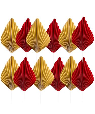 12 PCS Palm Leaf Fan Cake Topper Palm Spear Leaf Cupcake Toppers Cake Insert Decoration Leaves Topper for Party Wedding Cake Decorating