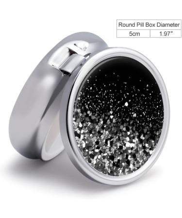 Round Black & White Glitter Pill Box - 3 Compartment Metal Organizer | Portable Decorative Medicine Case - Buy Online on GoSupps.com