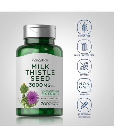 Piping Rock Milk Thistle Extract 3000mg 200 Capsules | Herbal Non-GMO Gluten-Free Supplement - Buy Online on GoSupps.com