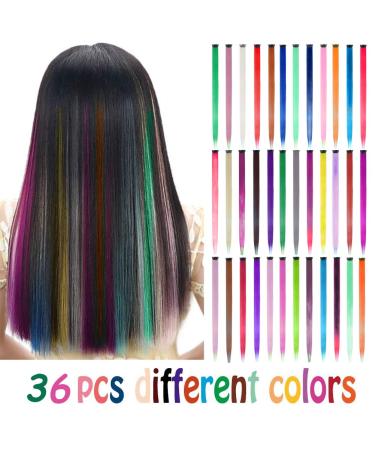 EuTengHao 36 Packs 22'' Colored Clip in Hair Extensions for Women and Kids - Multi-Colors Party Highlights Streak Synthetic Hairpieces - Buy Online on GoSupps.com