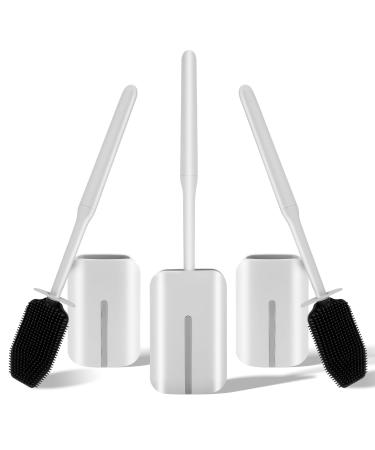 Hibbent 3 Pack Toilet Brush and Ventilated Drying Holder Silicone Toilet Bowl Brush for Bathroom Deep Cleaning Toilet Bowl Cleaners Flexible Cleaning Bowl Brush Kit Toilet Scrubber Grey Gray 3
