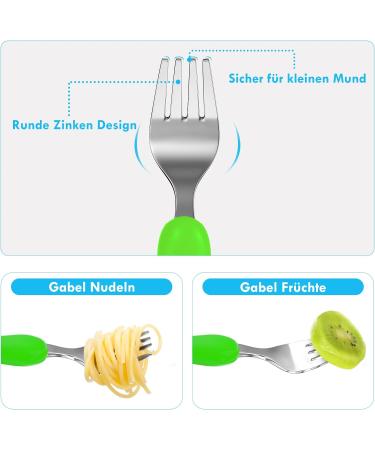 Lehoo Castle Toddler Fork and Spoon Set - 6pcs Stainless Steel Children's Cutlery in Green/Blue - Buy Online on GoSupps.com