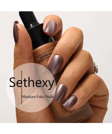 Sethexy Glitter Cat Eye False Nails 24Pcs UV Fake Nails - RosyBrown - Buy Online on GoSupps.com