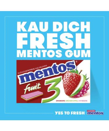 Buy Mentos Sugar-Free Chewing Gum - Fruity Fresh Strawberry Green Apple & Raspberry (12 x 33g) | International Shipping - Buy Online on GoSupps.com