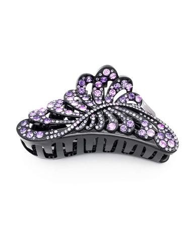 ARFINNE Purple Rhinestone Big Hair Claw Clip - 5 Inch Extra Large Black Jumbo Jaw Clip for Thick and Long Hair - Strong Hold Leaf Design - Buy Online on GoSupps.com