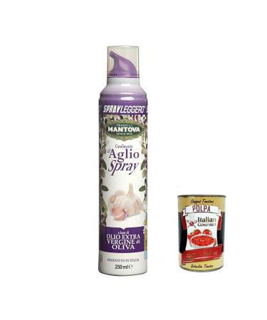 Italian Gourmet E.R. SPRAYLEGGERO Pack of 3 bottles of extra virgin olive oil flavored with garlic 250 ml thanks to the practical sprayer you can save up to 90% of the oil + gourmet Italian polpa 400 g