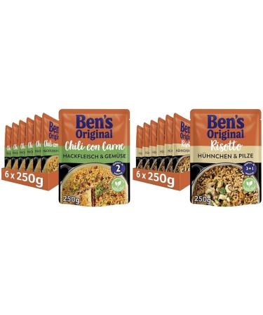Ben's original Express rice Preferred dishes - Multipack - Chili con carne minced meat & vegetables (6 x 250g) I risotto chicken & mushrooms (6 x 250g) - 12 packs Chili con carne & risotto 250g (12 Pack)