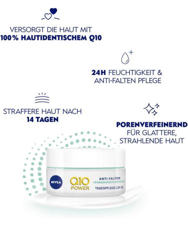 Beiersdorf NIVEA Q10 Power Antiwrinkle + firming porerefining day cream for youngerlooking skin day cream with SPF 15 50 ml - Buy Online on GoSupps.com