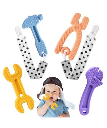 Chuya Baby Teether Toys Soft Silicone BPA-Free Baby Chew Toy for Babies 3-12 Months Baby Teething Toys for Infant Toddlers Baby Gift Set Hammer Wrench Set Easy to Hold & Clean (4 Pack) Tool shape teether