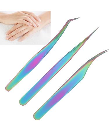 Nail Art Tweezers False Eyelashes Tweezers 3 Pieces Curved and Pointed Straight Half-Curved Makeup Tweezers Rainbow Stainless Steel Precision Jewelry-Making T - Buy Online on GoSupps.com