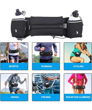 Luckit Hydration Running Belt with 2 Water Bottles(2 x 300ML)  Reflective Running Waist Bag Bum Bag Adjustable Sports Waist Pouch for Marathon Running Hiking Camping Cycling Jogging Black Stretchable Waistband - Buy Online on GoSupps.com
