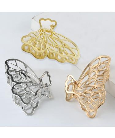 6 Pack Large Metal Hair Claw Clips - Non-slip Butterfly Design Barrette for Thick Hair - Stylish Fashion Accessory for Women and Girls in Bright & Matte Gold/Silver - Buy Online on GoSupps.com