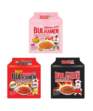 Koreafood Bulramen Ramen 3-Pack of 5 Variety Packets: Carbonara + Original + Extra Hot Noodle: Korean hot chicken Buldak ramen Korean food super spicy instant