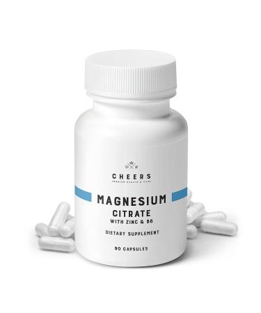 Cheers - Magnesium Citrate Gluten-Free Magnesium Supplements with Zinc & Vitamin B6 Vegan Supplements for Adults 320 mg Magnesium Supplement 90 Magnesium Capsules