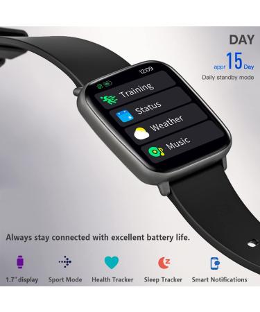 FITVII Fitness Tracker with Heart Rate and Blood Pressure Monitor - IP68 Waterproof Smart Watch with 1.7'' Color Screen - Activity Tracker for Women Men - Sleep Monitor, Calories Counter, Pedometer - Black - Buy Online on GoSupps.com