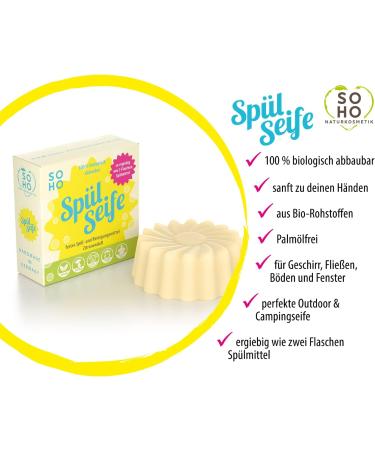 Soho Natural Cosmetics Rinsing Soap 80g | Lemon-Scented Biodegradable Dish Soap | Palm Oil-Free & Vegan Solid Detergent - Buy Online on GoSupps.com