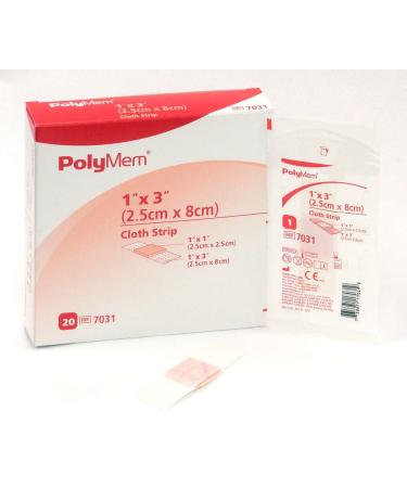 PolyMem Cloth Strip Wound Dressing  Sterile  Foam  1' X 3' Adhesive  1' X 1' Pad  7031 (Box of 20)