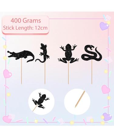 24Pcs Reptile Animals Cupcake Toppers Black Glitter Snake Crocodile Cake Decor Reptile Animals Cake Decorations for Baby Shower Reptile Pet Themed Birthday/Rainforest Party Decoration - Buy Online on GoSupps.com