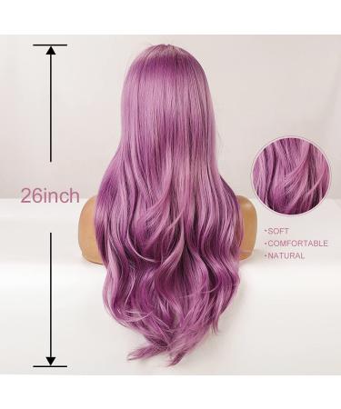 AISI QUEENS 26 inch Long Purple Wavy Wig with Bangs for Women - Heat Resistant Synthetic Wig for Halloween, Cosplay, and Daily Party - Buy Online on GoSupps.com