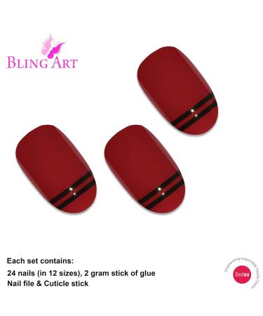 Shop False Nails Bling Art - Red Black Glossy Oval 24 Premium Artificial Nails - Medium Length Tips for Stunning Style - Buy Online on GoSupps.com