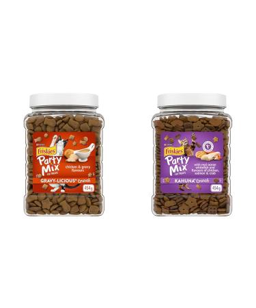 Friskies Party Mix Cat Treats Gravy-Licious Crunch Chicken and Gravy - 454 g Cannister (1 Pack) & Party Mix Cat Treats Kahuna Crunch with Real Ocean Whitefish - 454 g Cannister (1 Pack) 454 g (Pack of 1) Cat Treats+ Cat Treats Kahuna