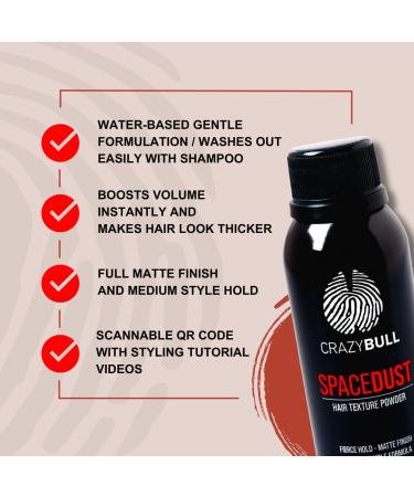 Crazy Bull Hair Powder Space Dust - Volumizing Texturizing Styling Powder for Men - Natural Matte Look with Strong Hold - Cruelty-Free & Vegan - 20g - Buy Online on GoSupps.com