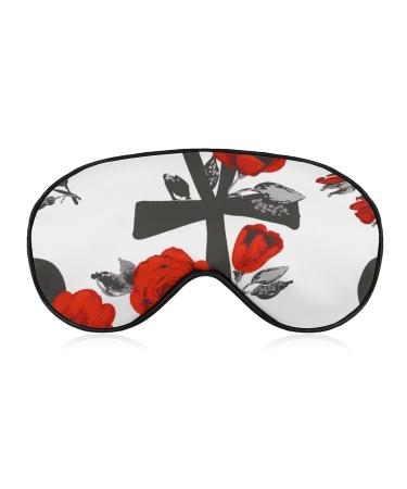 Ankh and Red Roses Sleep Mask Eye Cover for Sleeping Blindfold with Adjustable Strap Blocks Light Night Travel Nap for Men Women