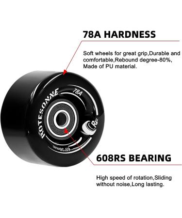 8 Pack 78A Quad Roller Skate Wheels 65x36mm with ABEC-9 Bearings | Outdoor/Indoor Double Row Skating | Black - Buy Online on GoSupps.com