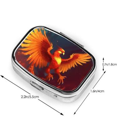 Orange Red Phoenix Printing 2 Compartment Pill Case | Cute Travel Pill Box Organizer for Pocket & Purse Gifts - Buy Online on GoSupps.com