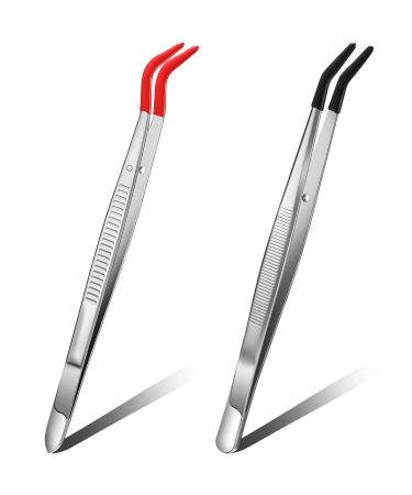 2 Pieces Tweezers curved Bent Tip Tweezers with Rubber silicone Tips PVC Coated Non Marring Soft Long Rubber Tips Tweezers Stainless Steel Hobby Jewelry Crafts Tools for Lab Jewelry Making  Red Black - Buy Online on GoSupps.com