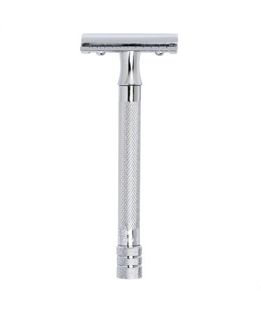 Mercury Razor Hobel 23004 |Classic gloss chrome |Three -part razor with a straight cut |Closed comb |Ideal for wet shaving |Zinc die casting |Brass handle |Made in Germany