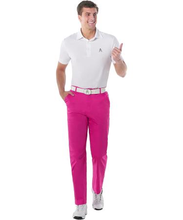 Royal & Awesome Men's Pink Golf Chino Pants - 38W x 32L Slim Fit Casual Pants - Buy Online on GoSupps.com