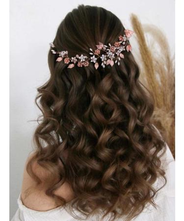 Flower Bride Wedding Hair Vine | Leaf Bridal Hair Accessories | Pearl Headband for Women and Girls - Rose Gold - Buy Online on GoSupps.com