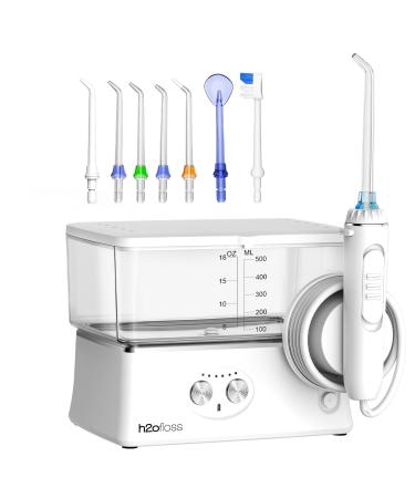 Water Dental Flosser Pick for Teeth H2ofloss Upgrade Cordless 6 Settings Oral Irrigator Portable Rechargeable Teeth Cleaner 570ML IPX7 Waterproof Traveling Waterflosser for Teeth Cleaning-White