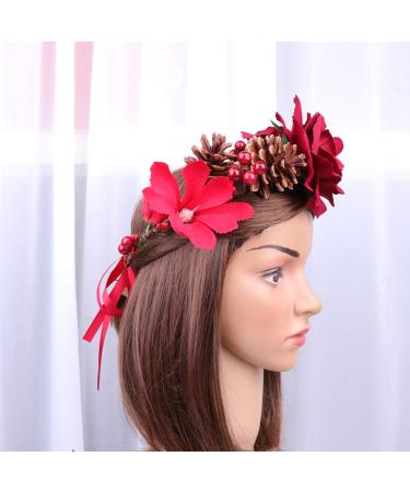 Beaupretty Christmas Hair Wreath Headdress - Natural Berries Rose Flowers & Leaves | Adjustable Band for Women - Buy Online on GoSupps.com
