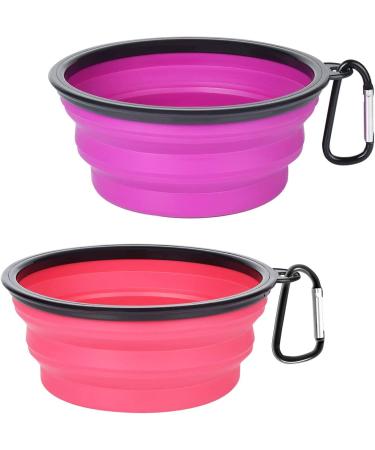 Petbonus dog bitches foldable dog bowl 2 pieces of silicone water bowl on the way for dogs portable leak -proof travel bobs with carabiners for dogs for water and food (purple pink) 1000ml pink and purple - Buy Online on GoSupps.com