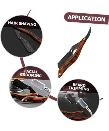 Frcolor Manual Razor & Facial Hair Scissors | Wooden Handle Hairdressing Scissors for Men | Stainless Steel Grooming Tool - 16x3.3x1.2cm - Buy Online on GoSupps.com