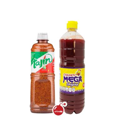 Tajin Seasoning 14 oz & Mega Chamoy Sauce 33 oz - Valued Combo of Spices And Seasonings Chili Powder And Chamoy Sauce for Spicy Gummy Candy Snacks Fruit Drinks And Cocktails - Mexican Flavor - In Special BoomQQ Packing