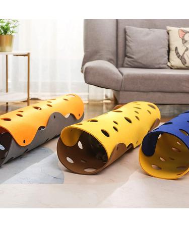 Foldable Cat Tunnels Bed with Holes - DIY Pet Play Mat for Interactive Fun - Grey Yellow Felt Cloth Design for Infinite Extension - Buy Online on GoSupps.com