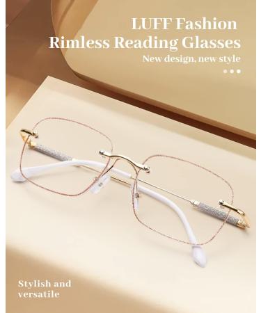 LUFF Rimless Reading Glasses for Women - Blue Light Blocking Fashion Metal Frameless Eyeglasses Anti Eyestrain 2.0x Gold - Shop Internationally! - Buy Online on GoSupps.com