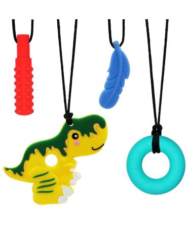 Chew Necklaces for Sensory Kids 4 Pack Chewy Necklace Sensory for Autism ADHD SPD Teething Anxiety or Special Needs Silicone Oral Chew Toys Therapy Tools Reduce Fidgeting