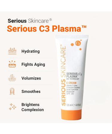 Serious Skincare C3 Plasma C Cream Moisturizer SPF 30 - Hydrating & Brightening Formula - 4 oz - Buy Online on GoSupps.com