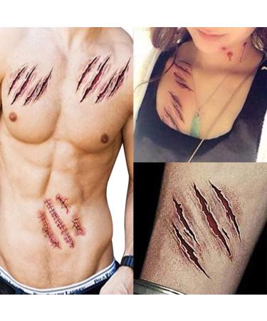 Large Horror Fake Bloody Wound Stitch Scar Temporary Tattoo Stickers - 6Pcs - Buy Online on GoSupps.com