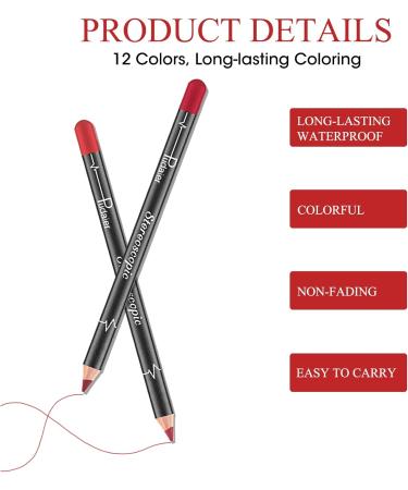 12-Piece Matte Waterproof Lip Liner Pencil Set - Long Lasting Lip Contour Shaping Tool for Women - Assorted Colors for Versatile Makeup Looks - Buy Online on GoSupps.com