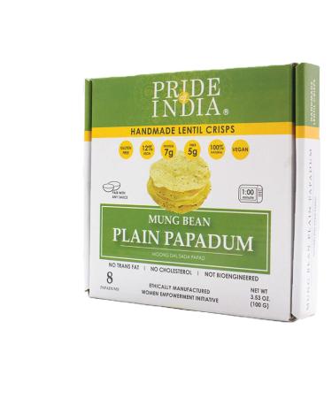 Pride Of India - Mung Bean Plain Papadum Lentil Crisp, 10 count (3.53oz - 100gm) - Plant Based Protein Snack, Gluten-Free Vegan Crackers, Healthy Bean Chips, Traditional Handmade Indian Low Carb Food Plain Mung Bean (Moong Dal) Sada Papadum 3.53 Ounce (Pa - Buy Online on GoSupps.com