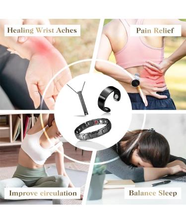 Ksjehw 3-Piece Lymph Detox Titanium Steel Magnetic Band & Ring for Men - 3500 Gauss Relief Black - Buy Online on GoSupps.com